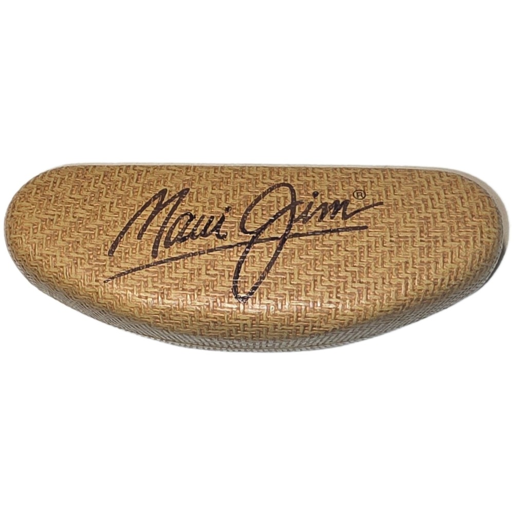 Maui Jim Sunglasses Hard Clamshell Case Brown Tan Woven Raffia Texture Logo